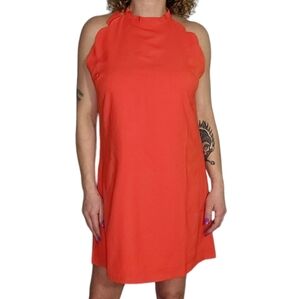 Chic Soul Coral Orange Midi Scallop Sleeve Dress Size 1X